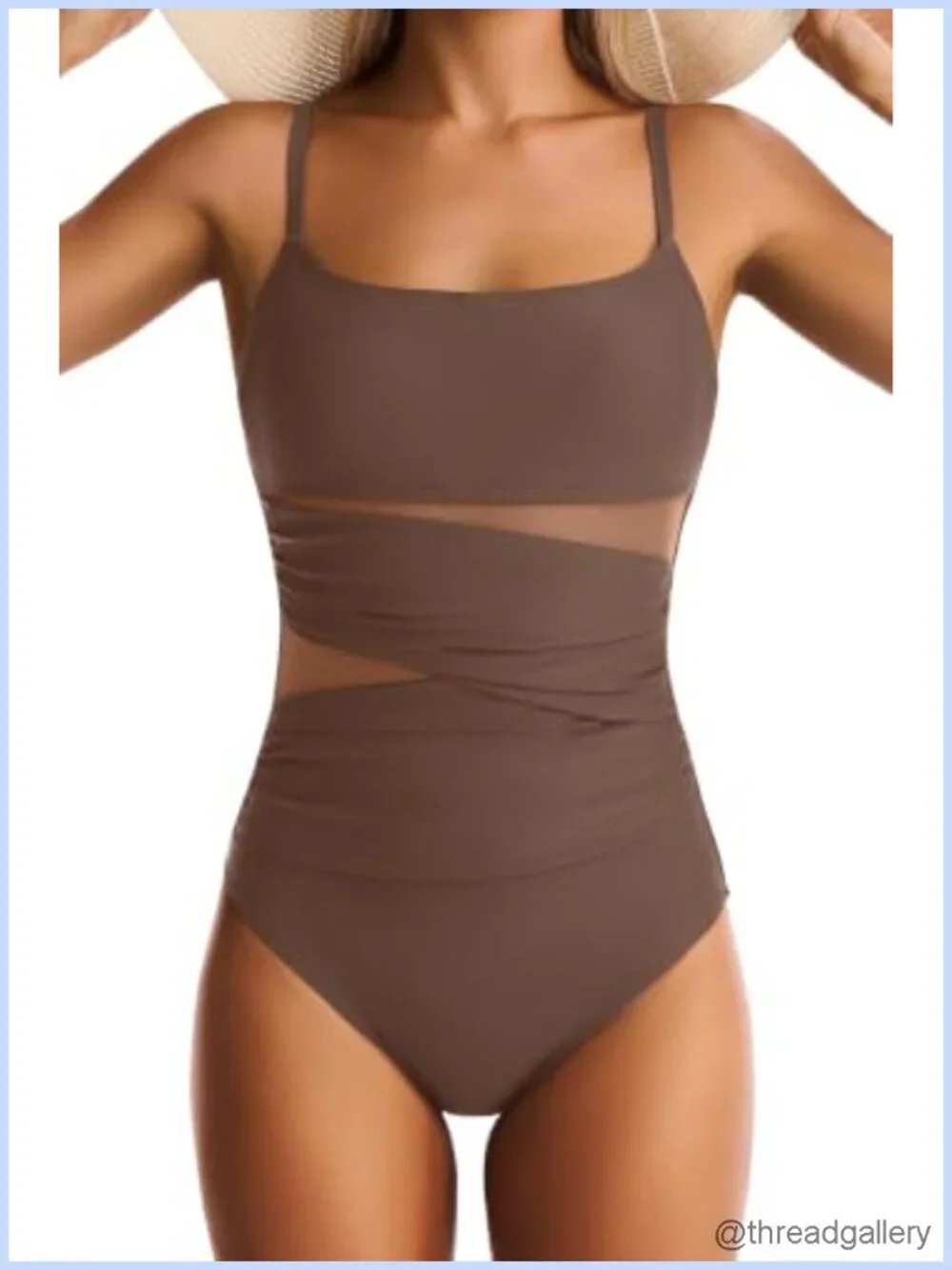 Women's One Piece Swimsuit Tummy Control Push Up Mesh Square Neck
